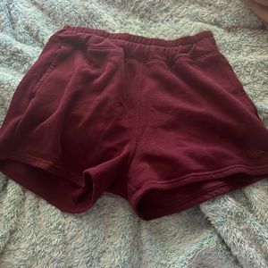 Maroon high-waisted Hollister sweat shorts